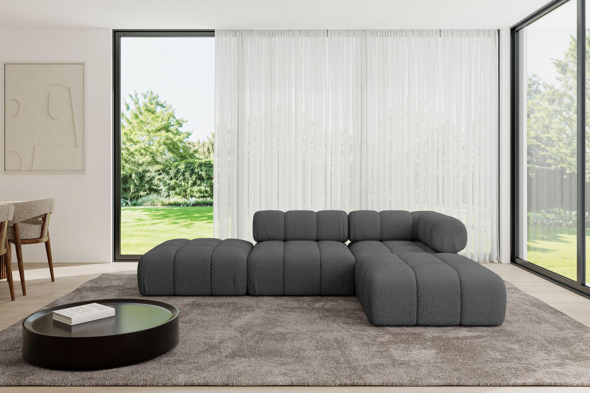 ECKSOFA modulares Sofa Kerru-L1 - 285x190x70 cm Grau Bouclé - Grau, Holzwerkstoff/Textil (285/190cm) - ALTDECOR