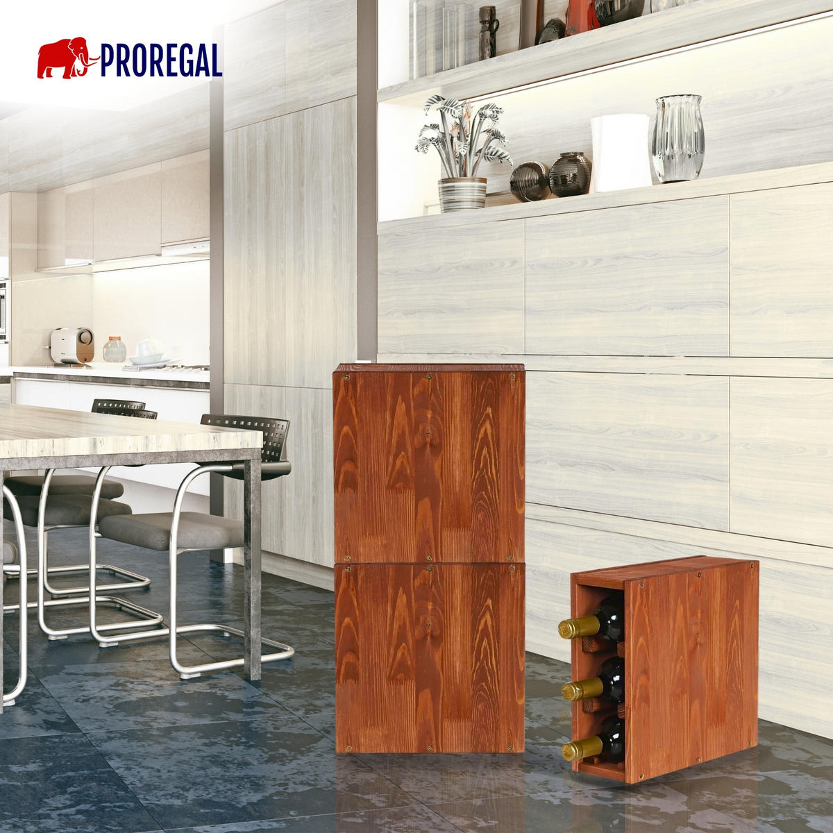 WEINREGAL Vincellar Mod 30x12x30 cm Schmal Modul Für 3 Flaschen Massives Kiefernholz Braun Geölt - Braun, Holz (12/30/30cm) - PROREGAL