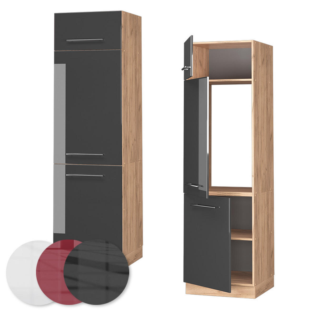 KÜCHENSCHRANK Fame-Line Anthrazit Hochglanz 60 cm - Honigeiche/Schwarz Hochglanz, Holzwerkstoff (60/206.8/58.1cm) - Vicco