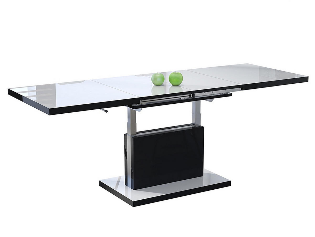 COUCHTISCH rechteckig Weiß Hochglanz Schwarz Hochglanz ausziehbar höhenverstellbar - Schwarz Hochglanz/Weiß Hochglanz, Holzwerkstoff (80/120/56cm) - designimpex