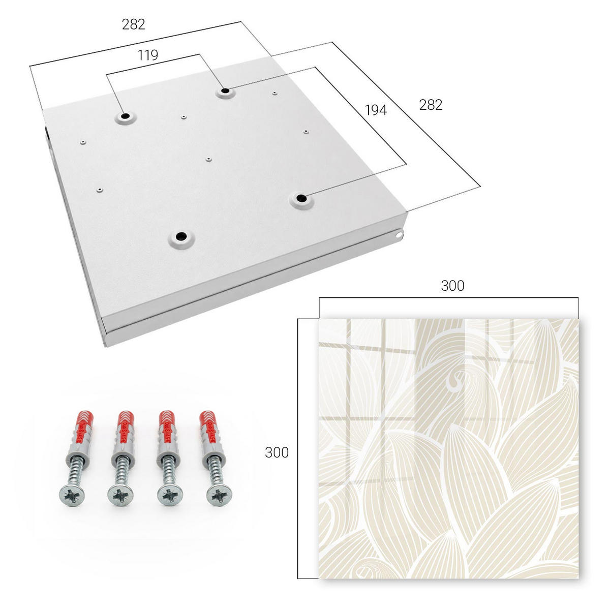 SCHLÜSSELBOX Weiß 30x30 cm – Türöffnung nach rechts - Organisches Muster - Beige, Metall (30/30/5cm) - TULUP