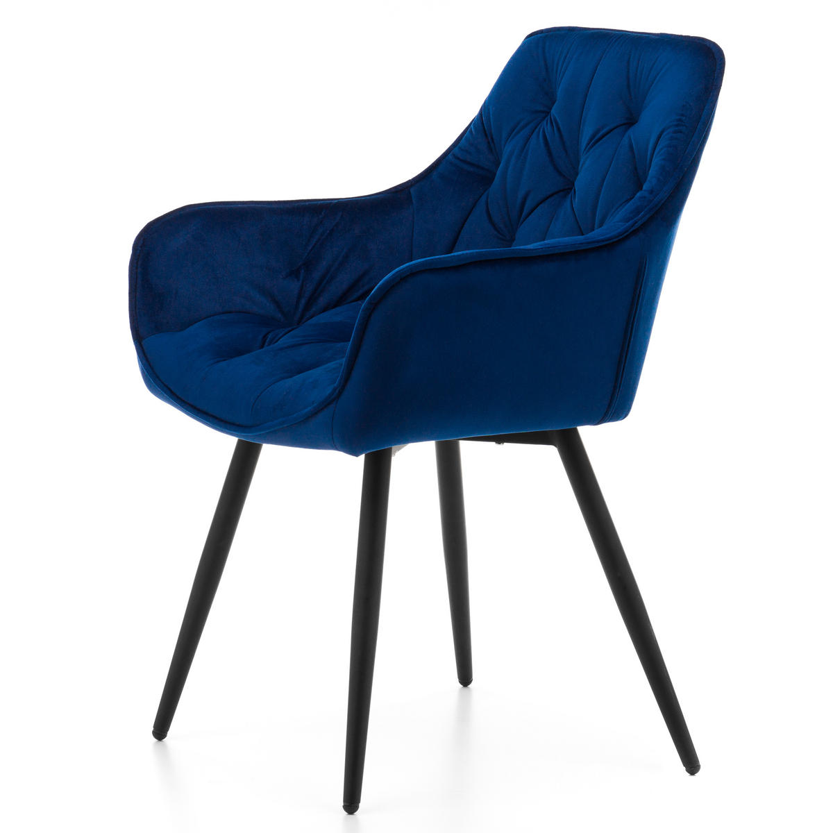 STUHL SIENA gepolstert mit Steppung - marineblau schwarze Beine - Samt Velours - Schwarz/Dunkelblau, Textil/Metall (58/87/61cm) - NEW HOME