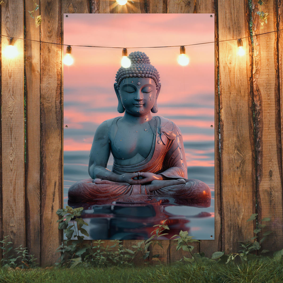 ZAHRADNÍ PLAKÁT Buddha - Socha - Buddha - Voda - Umění - Buddha 120x180 cm - šedohnědá, plast (120/180/0.2cm) - OnlyWow