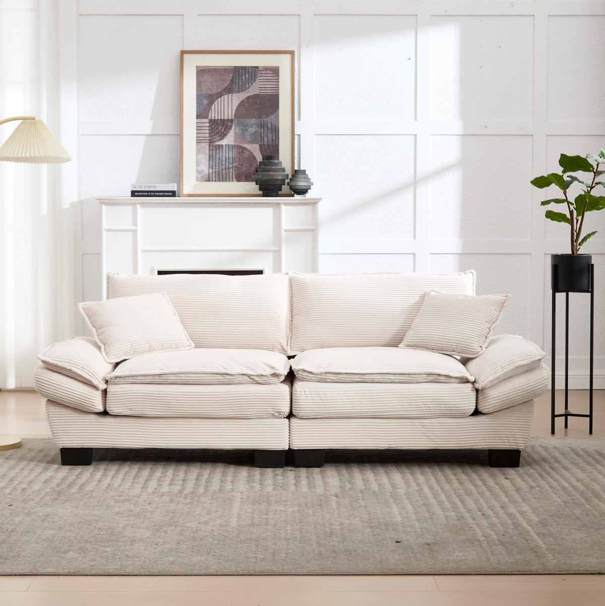 SOFA 2-Sitzer mit Kissen aus Velvet Beige 224/81/81 cm - Beige, Textil (224/81/81cm) - OKWISH
