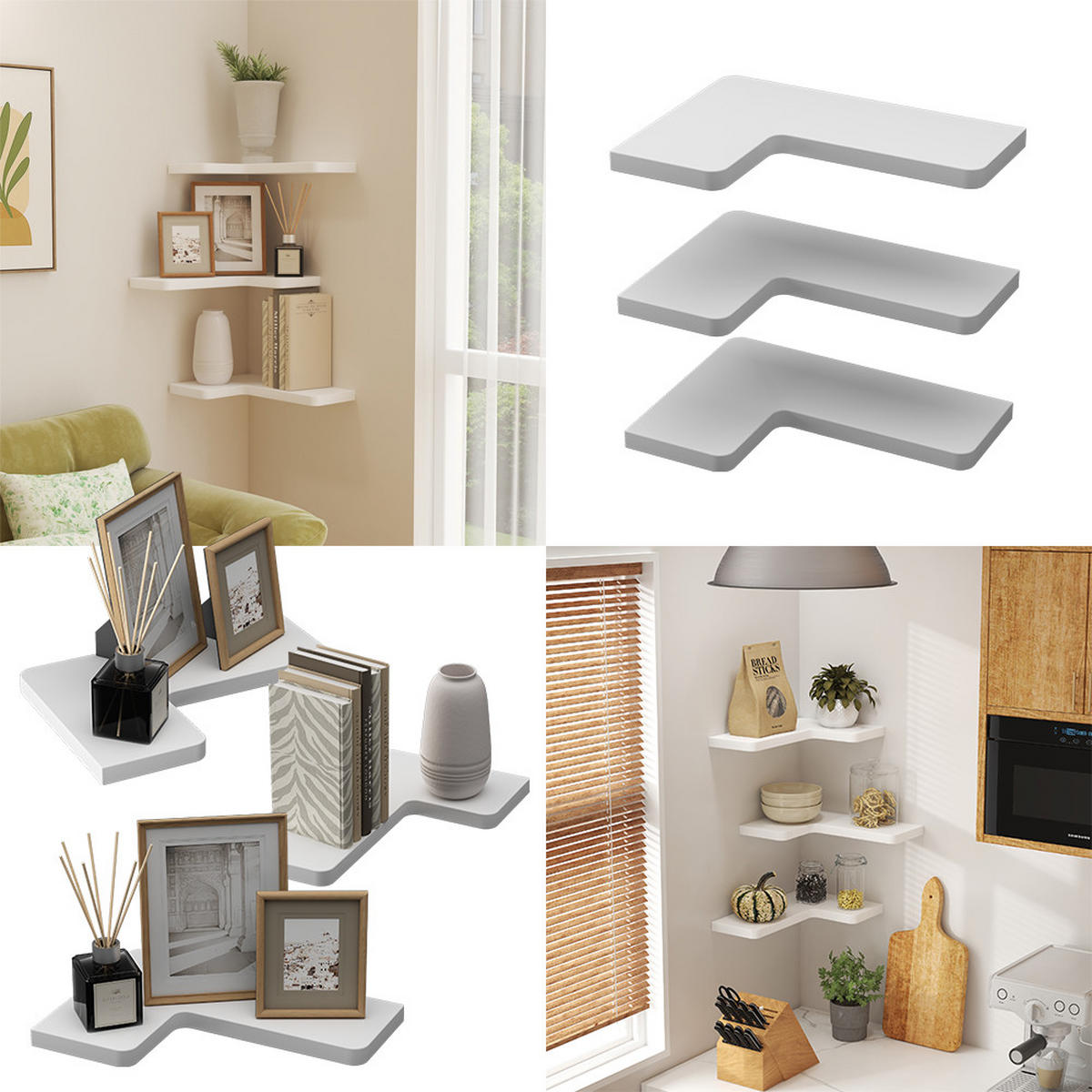 ECKREGAL Curva Weiß 40.5 x 2.5 cm 3er Set - Weiß, Holzwerkstoff (40.5/2.5/28.5cm) - Vicco