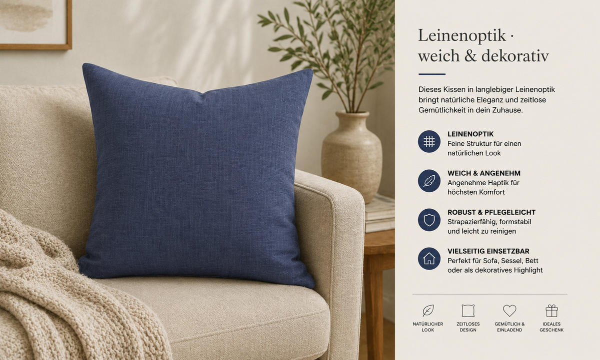 KISSENBEZUG Leinenoptik 50/50 cm Blau - Blau, Textil (50/50cm) - TiborTex