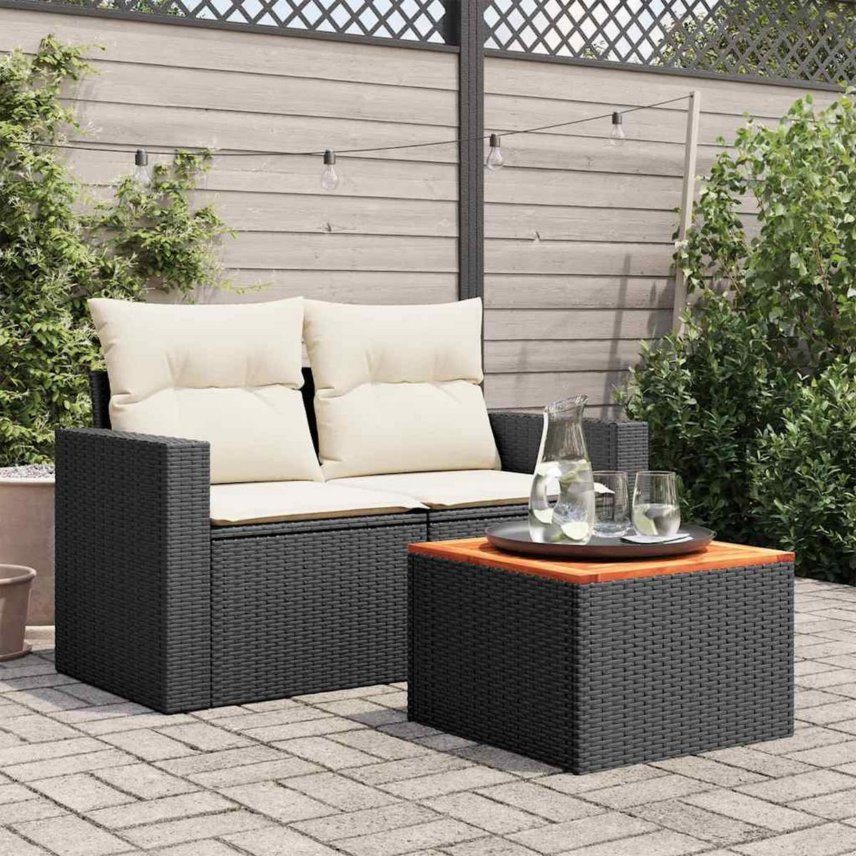 GARTENTISCH Schwarz 55/55/37 Cm Poly Rattan Und Akazienholz - Schwarz/Braun, Kunststoff (55/55/37cm) - vidaXL
