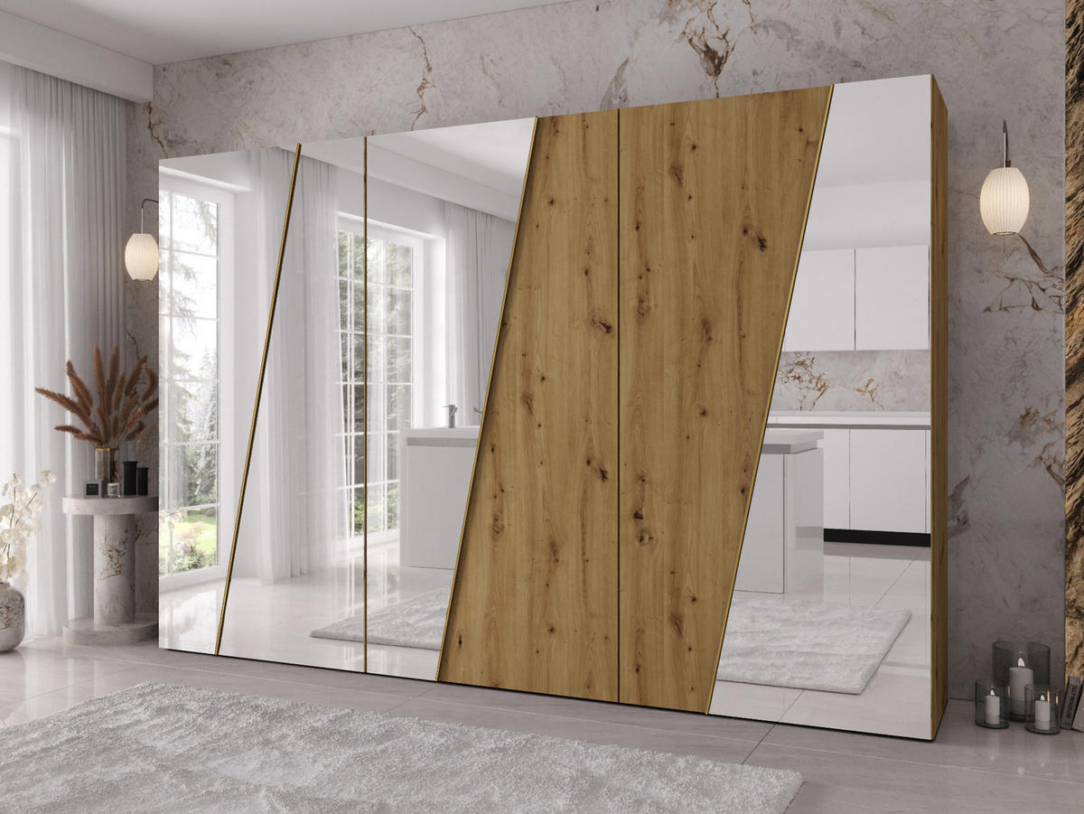 DREHTÜRENSCHRANK Zen 4L 300 cm - Goldfarben/Schwarz, Holzwerkstoff/Kunststoff (300/202/50cm) - MIRJAN24