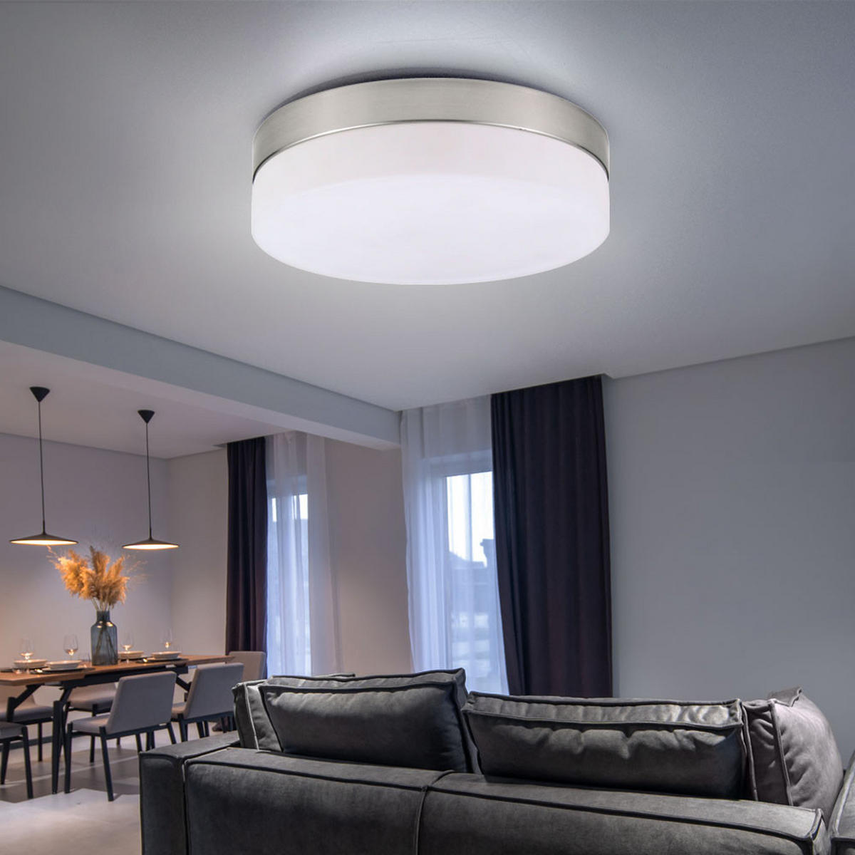 LED DECKENLEUCHTE Metall Silber Opal - Silberfarben, Glas (24/24/6.5cm) - Globo Lighting