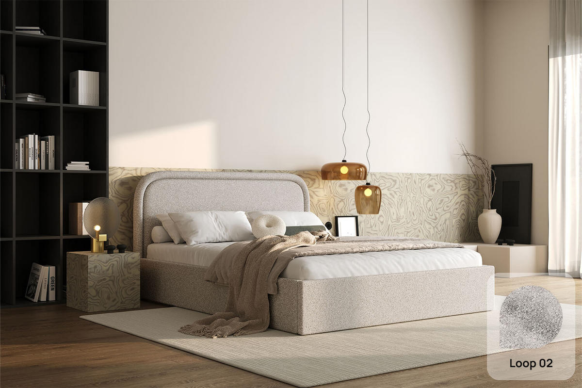 POLSTERBETT MONO mit Bettkasten, LOOP-02 - 160x200 cm - Greige/Beige, Holz/Textil (160/200cm) - mybed.