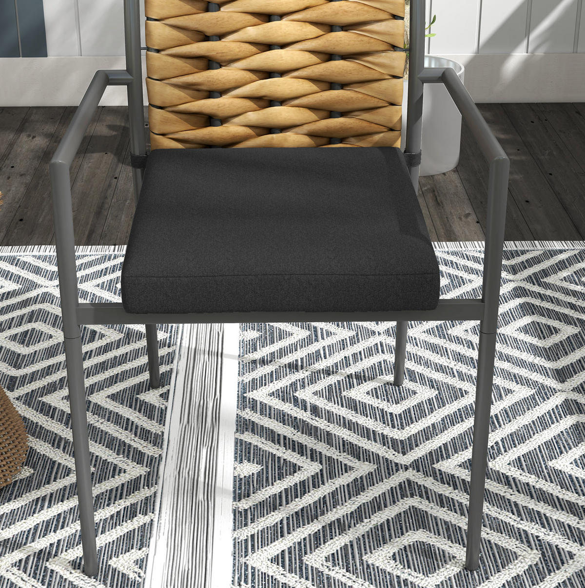 GARTENSTÜHLE aus Stahl 57x58x87 cm Schwarz stapelbar mit Kissen und PE-Rattan-Geflecht - Schwarz, Metall (58/87/57cm) - Modfu