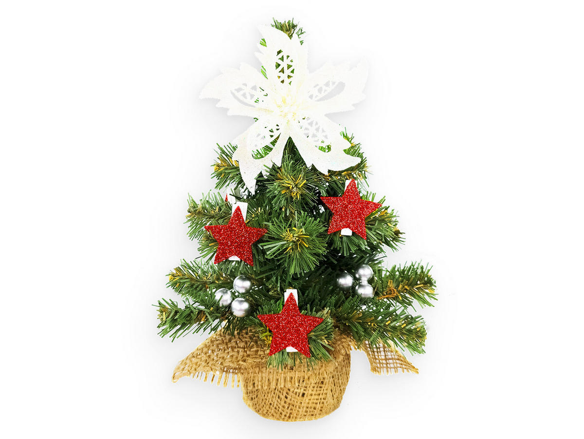 LAALU WEIHNACHTSBAUM geschmückt künstlich mit 23 Ornamenten TINY 5 im Topf 25 cm - Rot/Silberfarben, Kunststoff (25cm) - LAALU