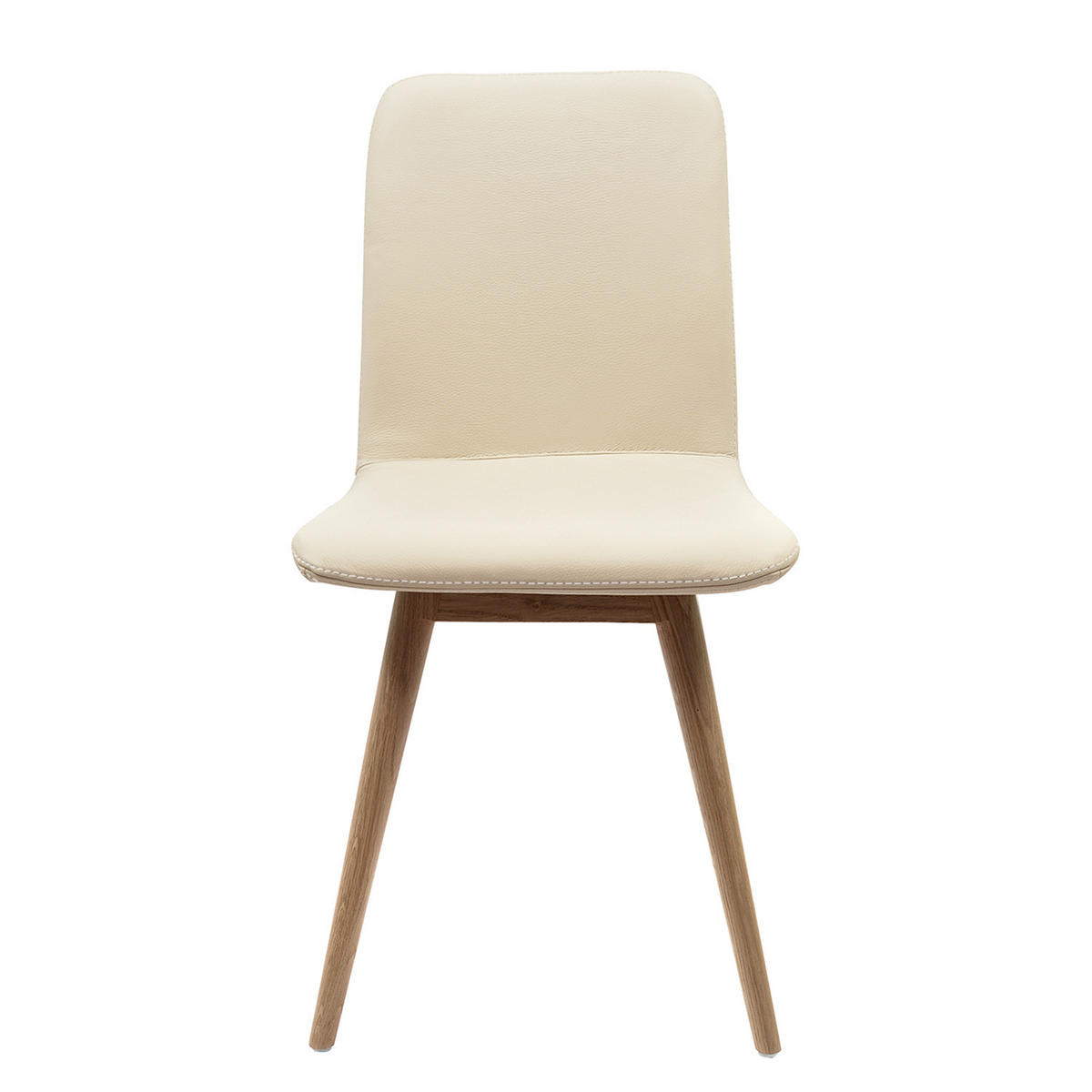 POLSTERSTUHL - Eiche massiv / Echtleder, 2er-Set - Creme, Leder (45/85/60cm) - home24