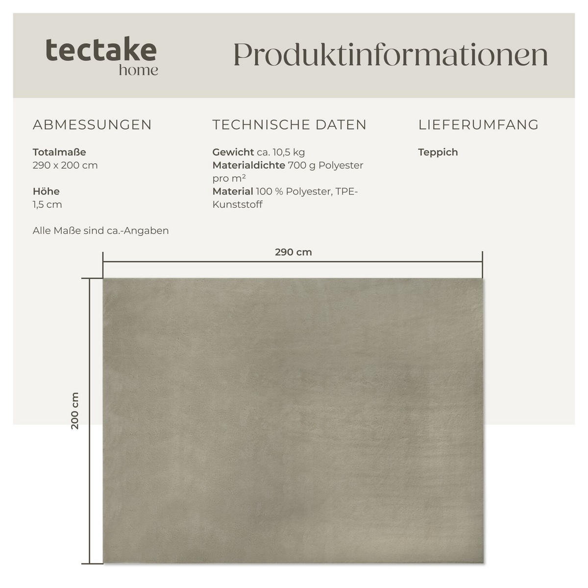 KURZFLORTEPPICH Soft Zone, rutschfeste Unterseite, Sand - Sandfarben, Textil (290/200cm) - tectake