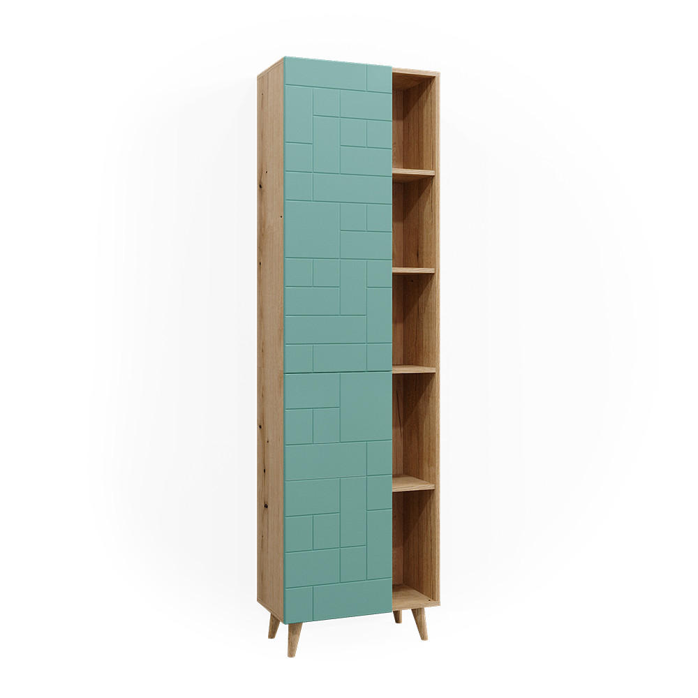BADSCHRANK Rudi Mintgrün 56 x 193 cm mit Türen, und offenen Fächern - Mintgrün, Holzwerkstoff (56/193/30.6cm) - Vicco