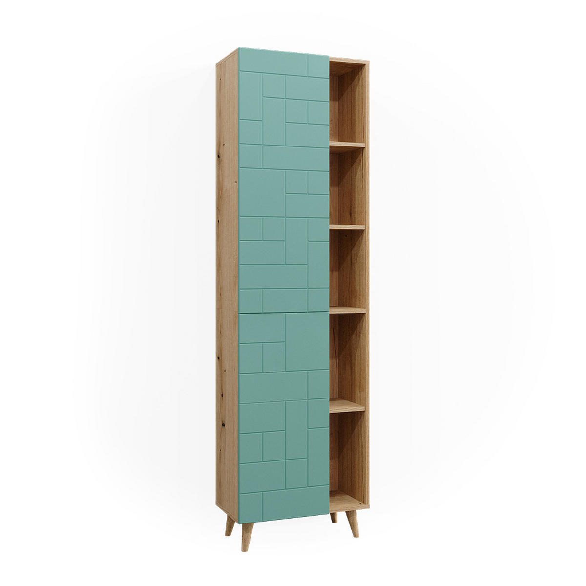 BADSCHRANK Rudi Mintgrün 56 x 193 cm mit Türen, und offenen Fächern - Mintgrün, Holzwerkstoff (56/193/30.6cm) - Vicco
