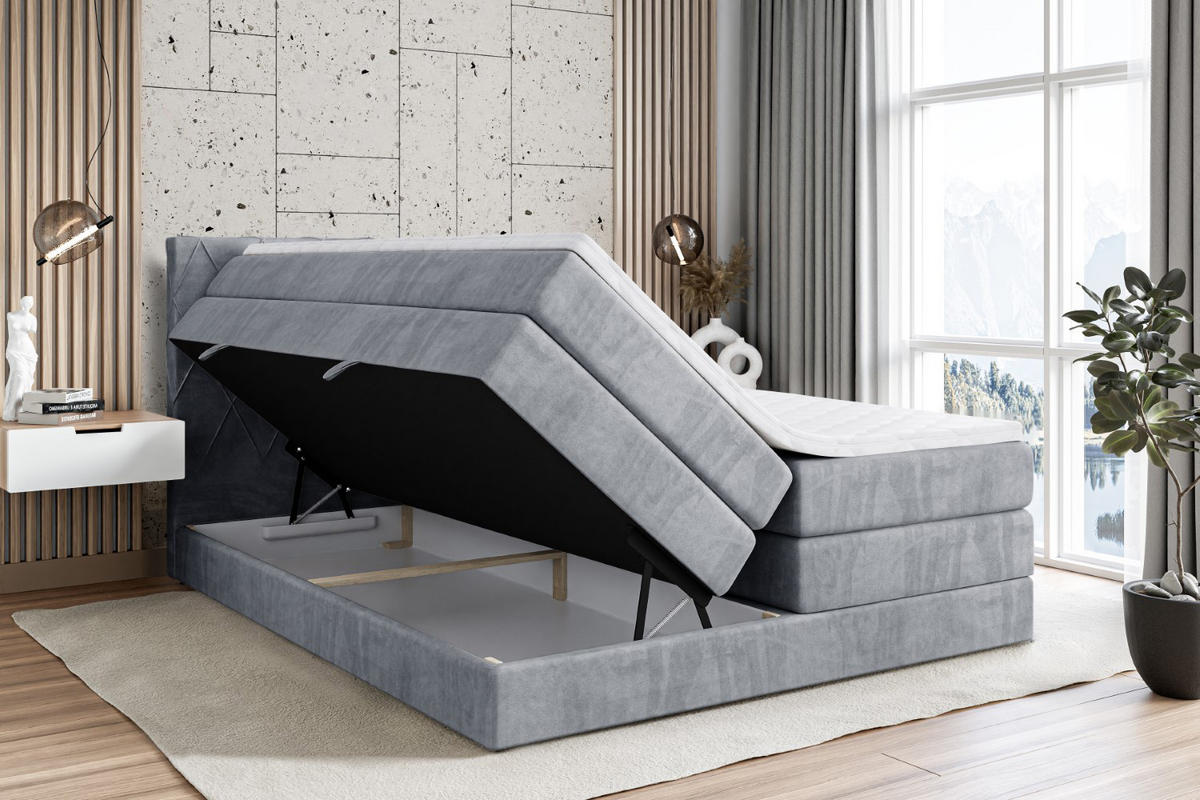 BOXSPRINGBETT LEPARO KING - 180 x 200 - H3/H4 - Grau - Grau, Holzwerkstoff (180/200cm) - ALTDECOR