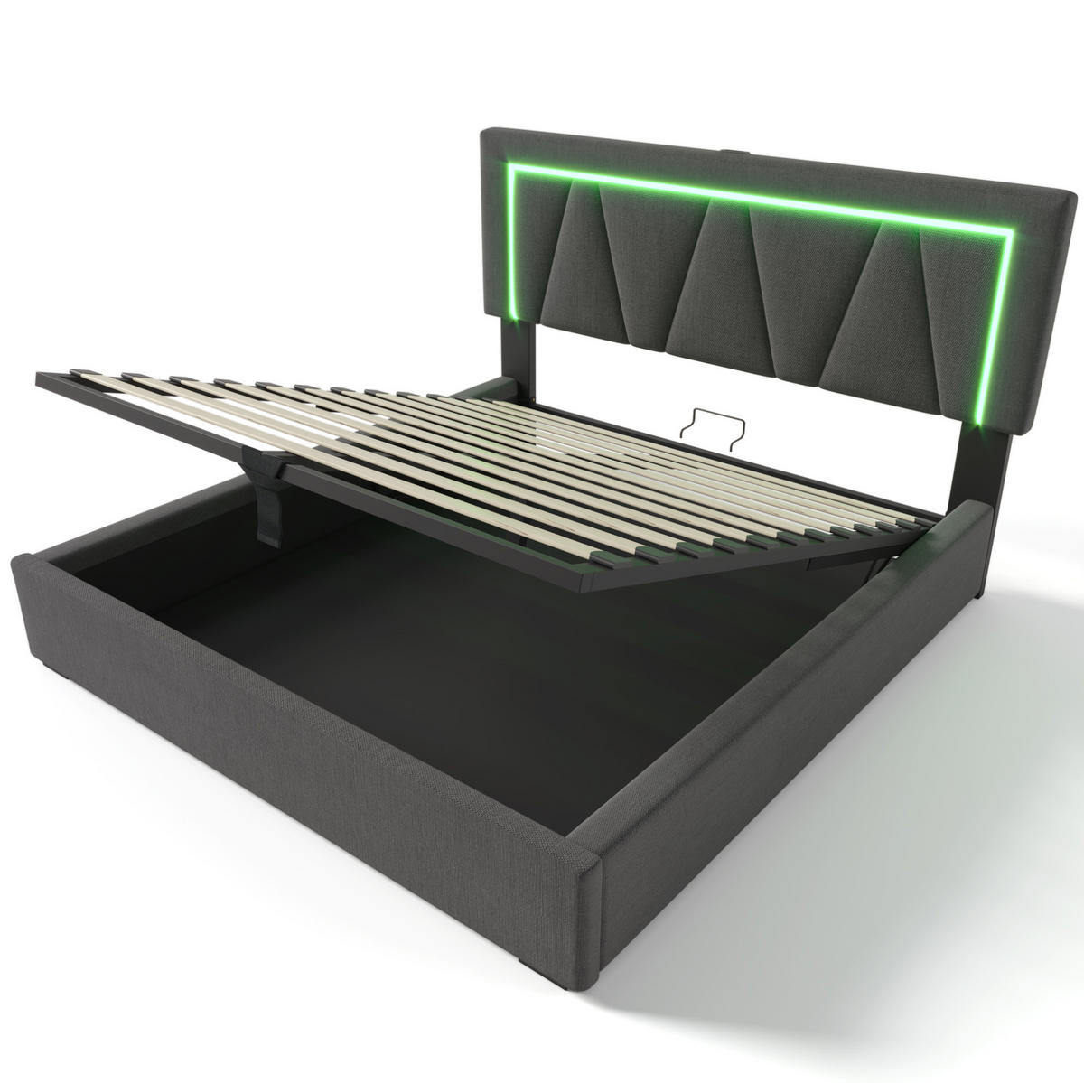 POLSTERBETT 140/200 cm mit LED-Beleuchtung, USB- und Type-C-Anschluss, Bettkasten und Matratze, Grau - Grau, Textil (140/200cm) - Redom