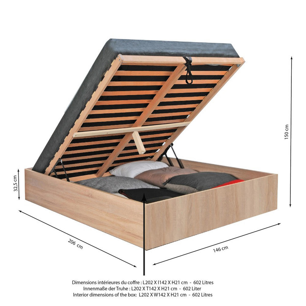 BETTKASTEN BILBAO mit Lattenrost/ Bett 140x200 - Eiche Hell Dekor - Sonoma Eiche, Holzwerkstoff (140/200cm) - Weber Industries