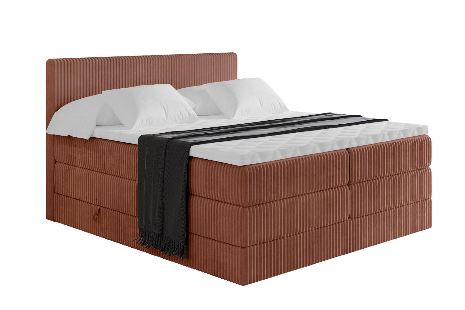 BOXSPRINGBETT mit Matratze H3|H4 und Lattenrost - TOLO KING 140x200 Cord - Ziegelrot - Rostfarben, Holzwerkstoff (140/200cm) - ALTDECOR