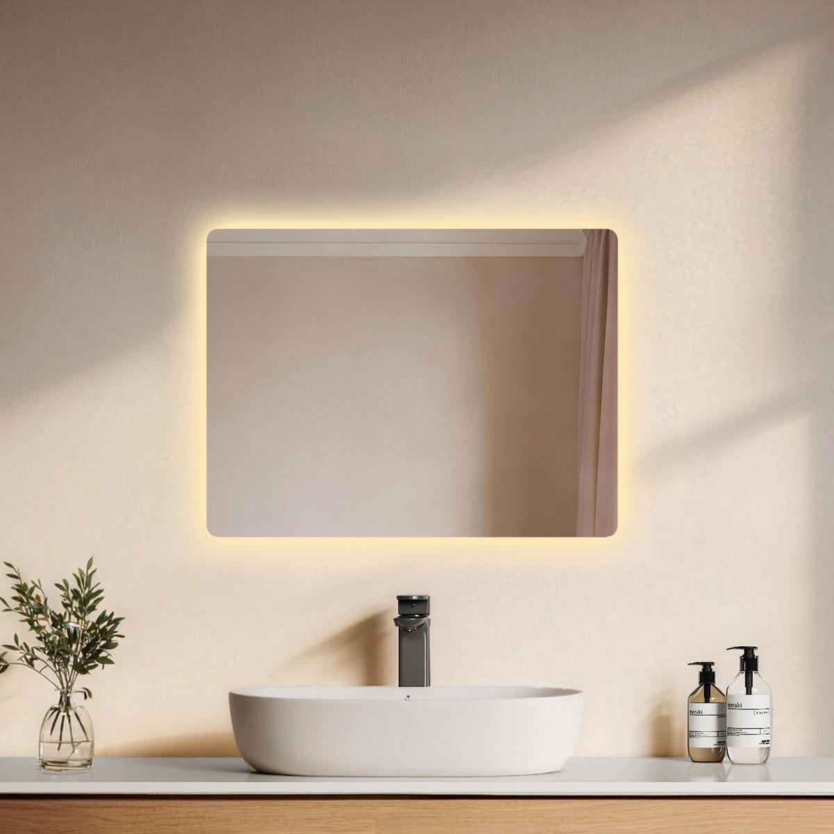 BADSPIEGEL mit Anti-Beschlag Beleuchtung Rechteckig 60/45 cm - Weiß, Glas (45/3.6/60cm) - EMKE