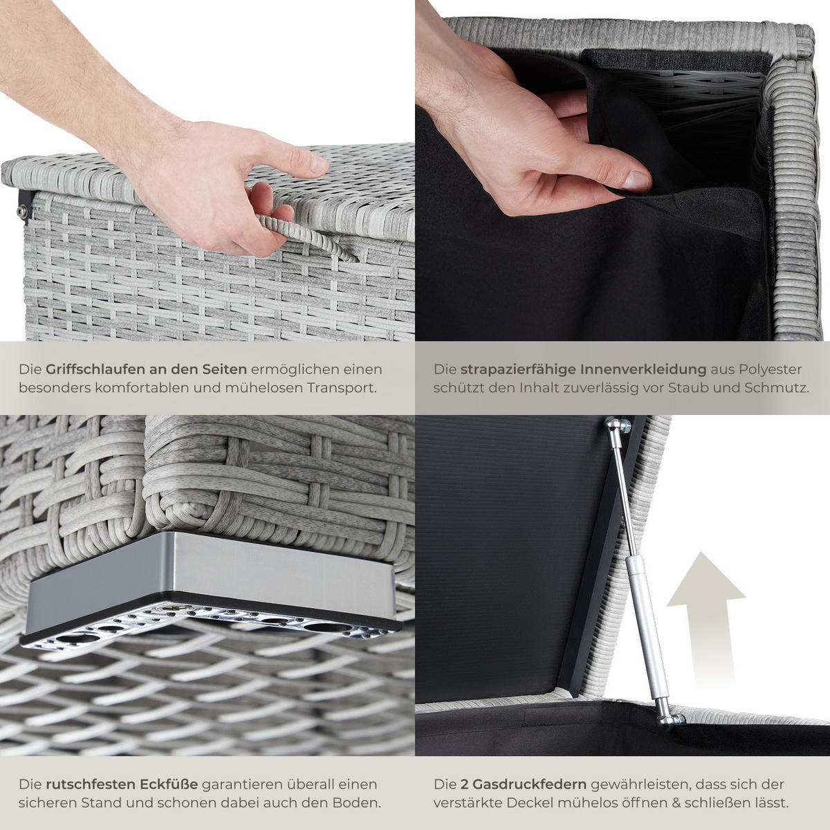 AUFLAGENBOX Oslo,145 x 82,5 x 79,5 cm,hellgrau - Hellgrau, Kunststoff (82.5/79.5/145cm) - tectake