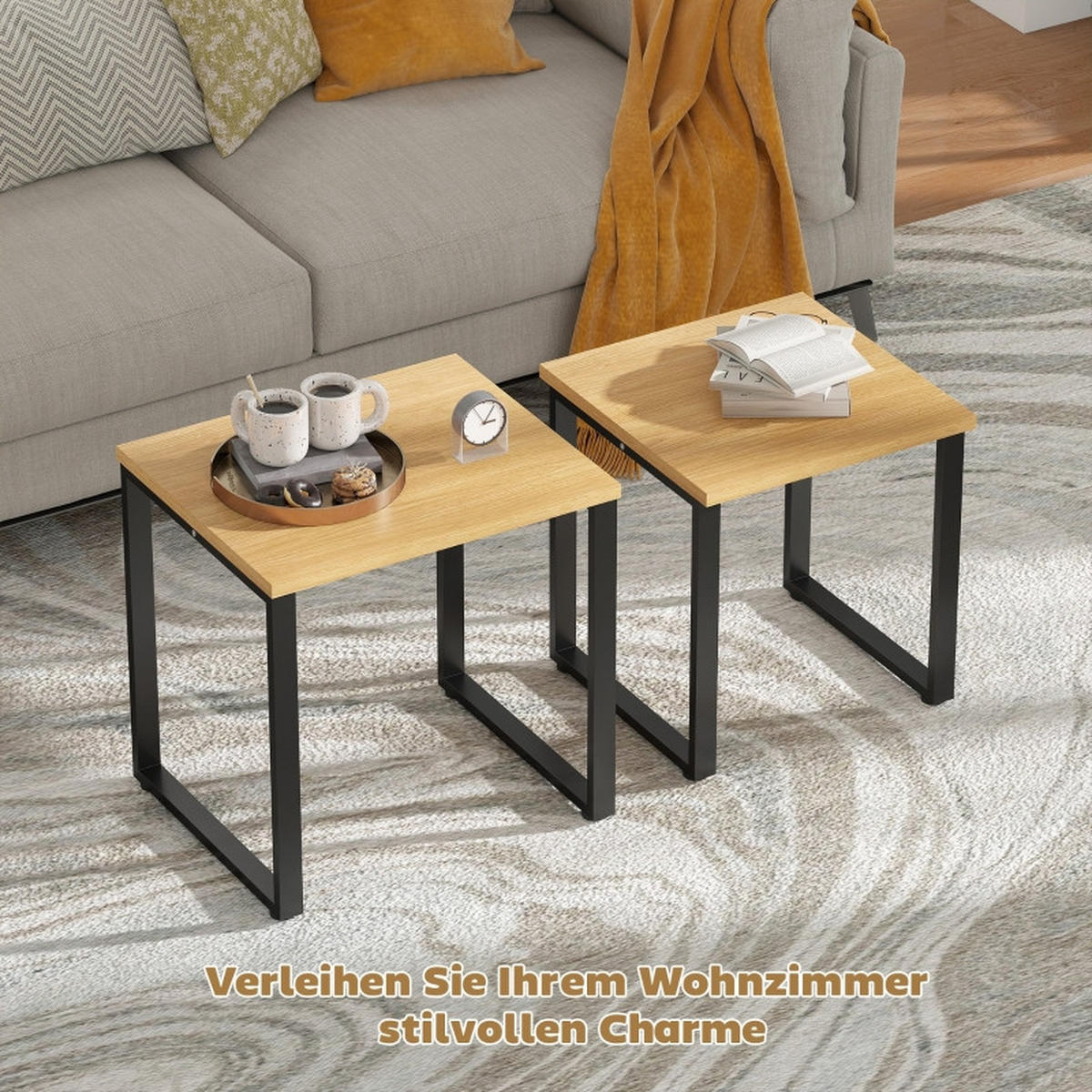 COUCHTISCH-SET 60/50/60 cm natur aus Holz und Metall platzsparend stapelbar - Naturfarben, Holz (60/50/60cm) - OKWISH