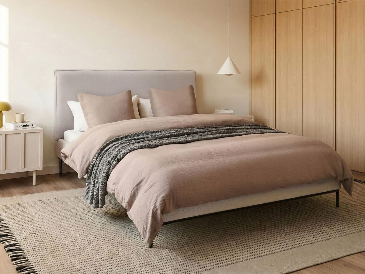 POLSTERBETT mit Lattenrost 140/200 cm Beige Corio - Creme, Textil (140/200cm) - Beliani
