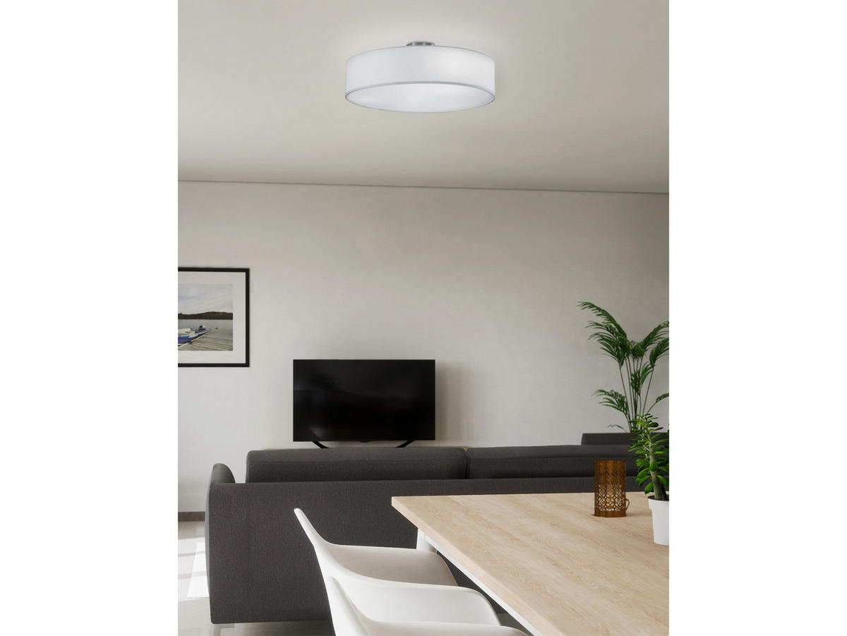 LED-DECKENLAMPE Ø50cm, Lampenschirm Stoff Weiß - Weiß, Textil (50/50/17cm) - meineWunschleuchte