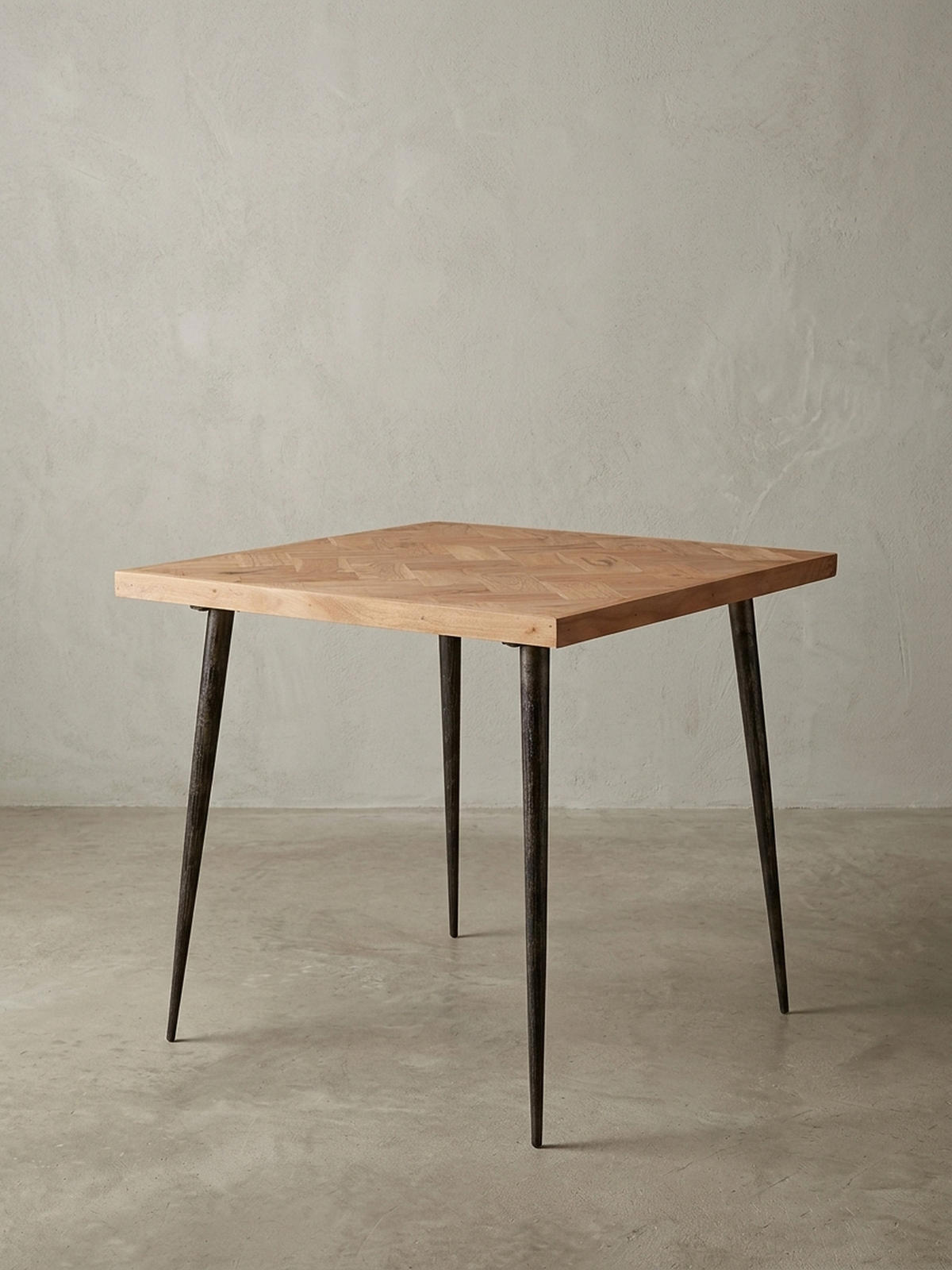 ESSZIMMERTISCH – Akazie Fischgrätmuster Metallbeine 80x80 cm Industrial - Beige/Anthrazit, Holz/Metall (80/80/76cm) - KADIMA DESIGN