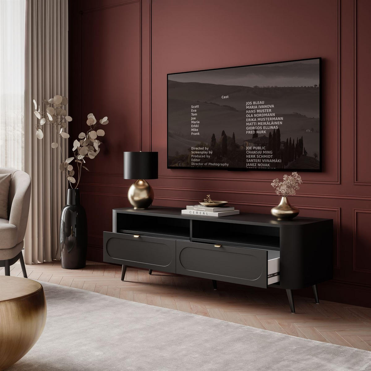 TV-SCHRANK SHADOW II 2S mit Schubladen - Schwarz, Holzwerkstoff (138/46/40cm) - Lookway