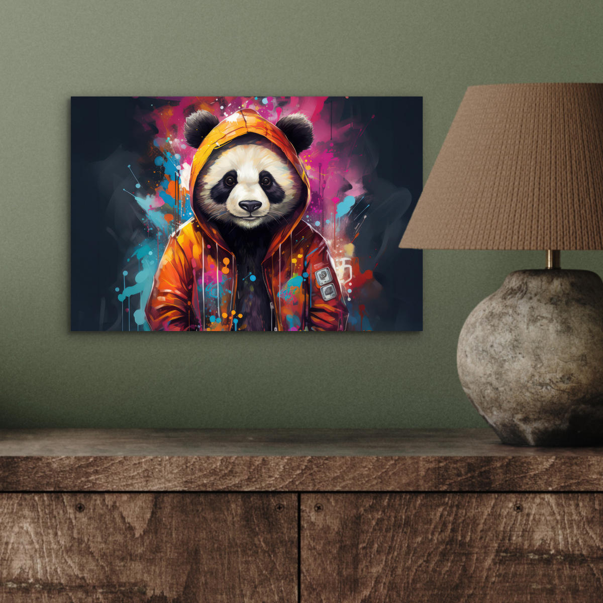 METALLBILD Panda - Jacke - Graffiti - Orange 30x20 cm - Orange, Metall (30/20cm) - MuchoWow