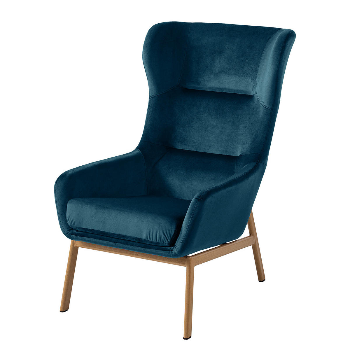 OHRENSESSEL - inkl. Hocker - Samt - Marineblau - Blau/Beige, Textil/Metall (65/100/88cm) - home24