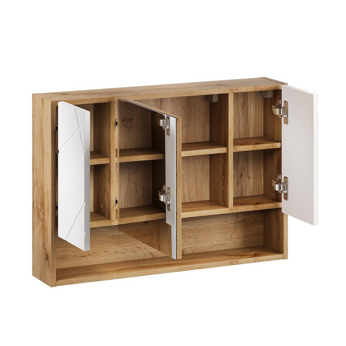 SPIEGELSCHRANK Manello 3 Türen Eiche mit Matt Weiß - 80 x 17 x 60 cm - Eichefarben/Weiß, Holz (80/60/17cm) - Badplaats