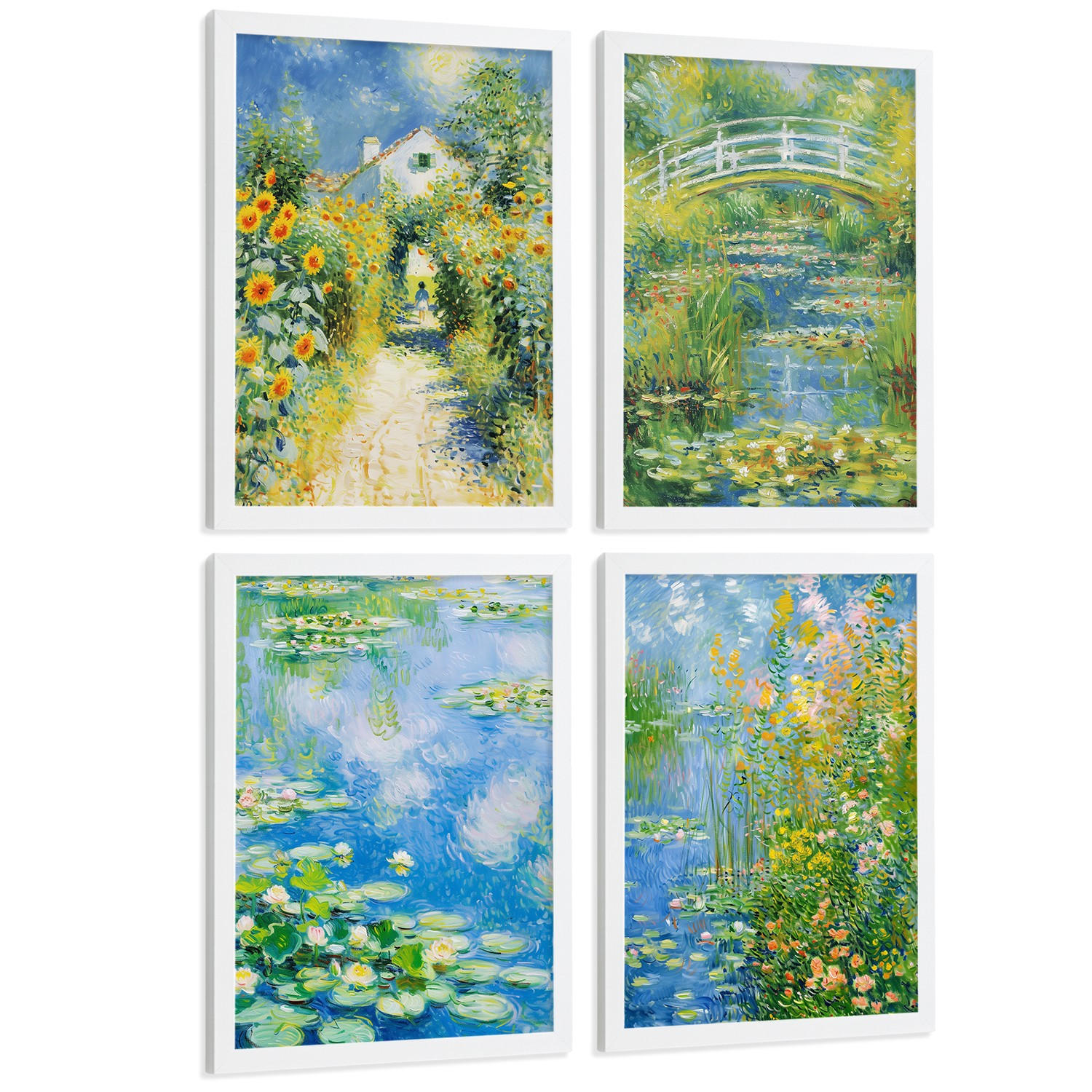 POSTER 4er Bilder-Set Wandbilder Matisse Stil modern Wohnzimmer Deko, Schlafzimmer, Küche, Badezimmer Weißer Rahmen A3 - Weiß, Papier (29.7/1/42cm) - Nacnic