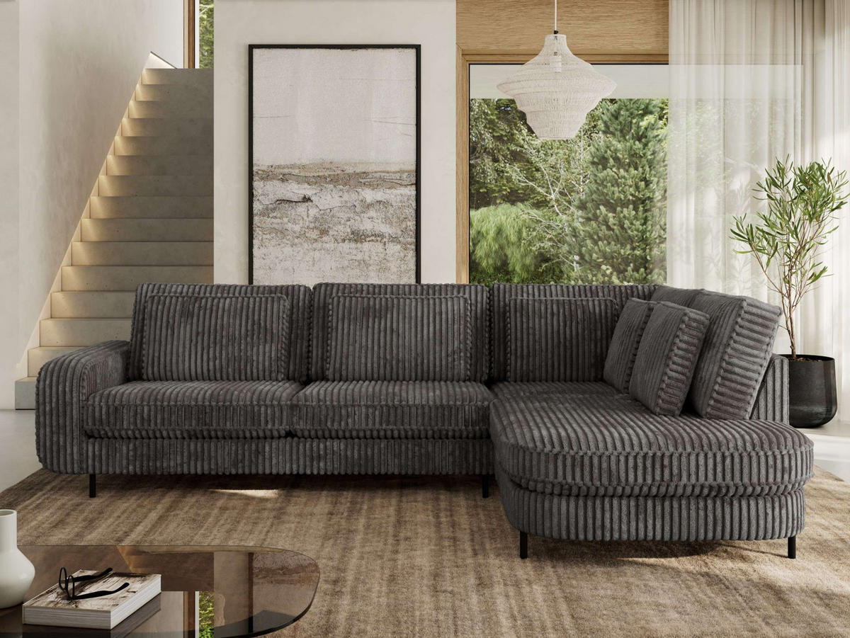 ROHOVÁ SEDAČKA CALENO L - Šedá Manšestr - Levá Strana - šedá/černá, kov/textil (317/225cm) - MKS