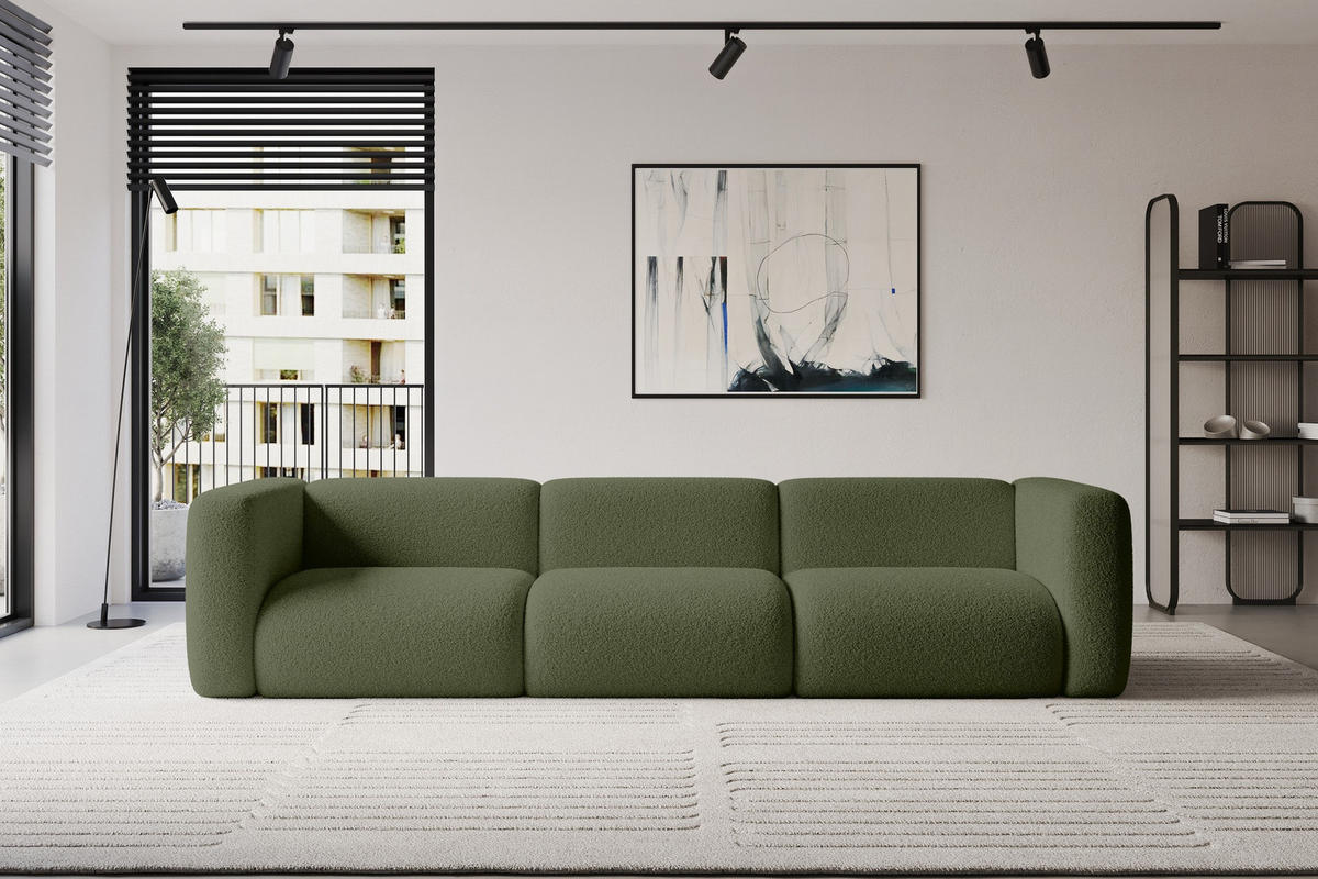 MODULÁRNÍ pohovka MIRA-S2, 3místná, 319 × 89 × 70 cm, zelená, bouclé - černá/zelená barva, kompozitní dřevo/textil (319/70/89cm) - ALTDECOR
