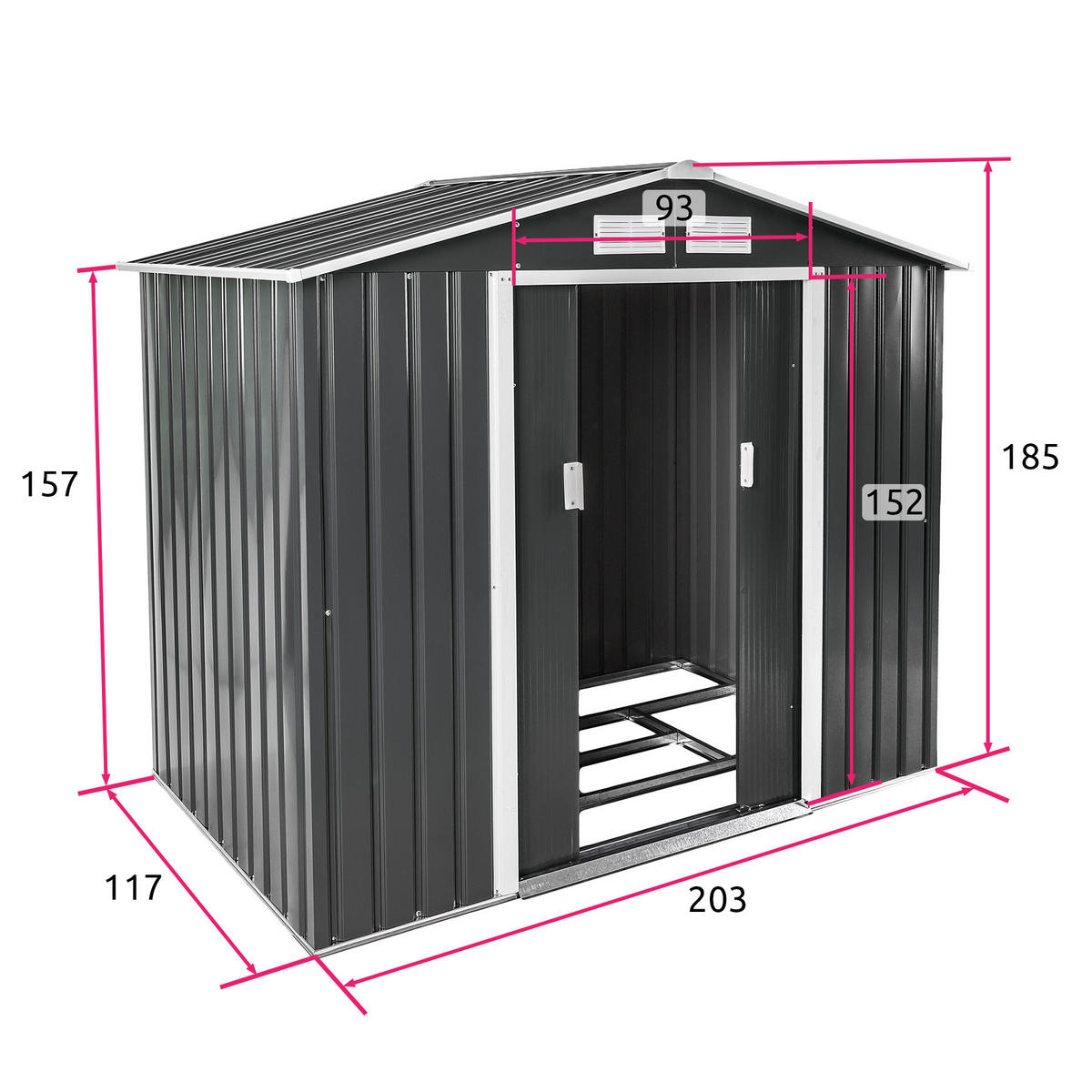 GARTENHAUS mit Satteldach, 214 x 130 x 185 cm,grau/weiß - Weiß/Grau, Metall (130/185/214cm) - tectake