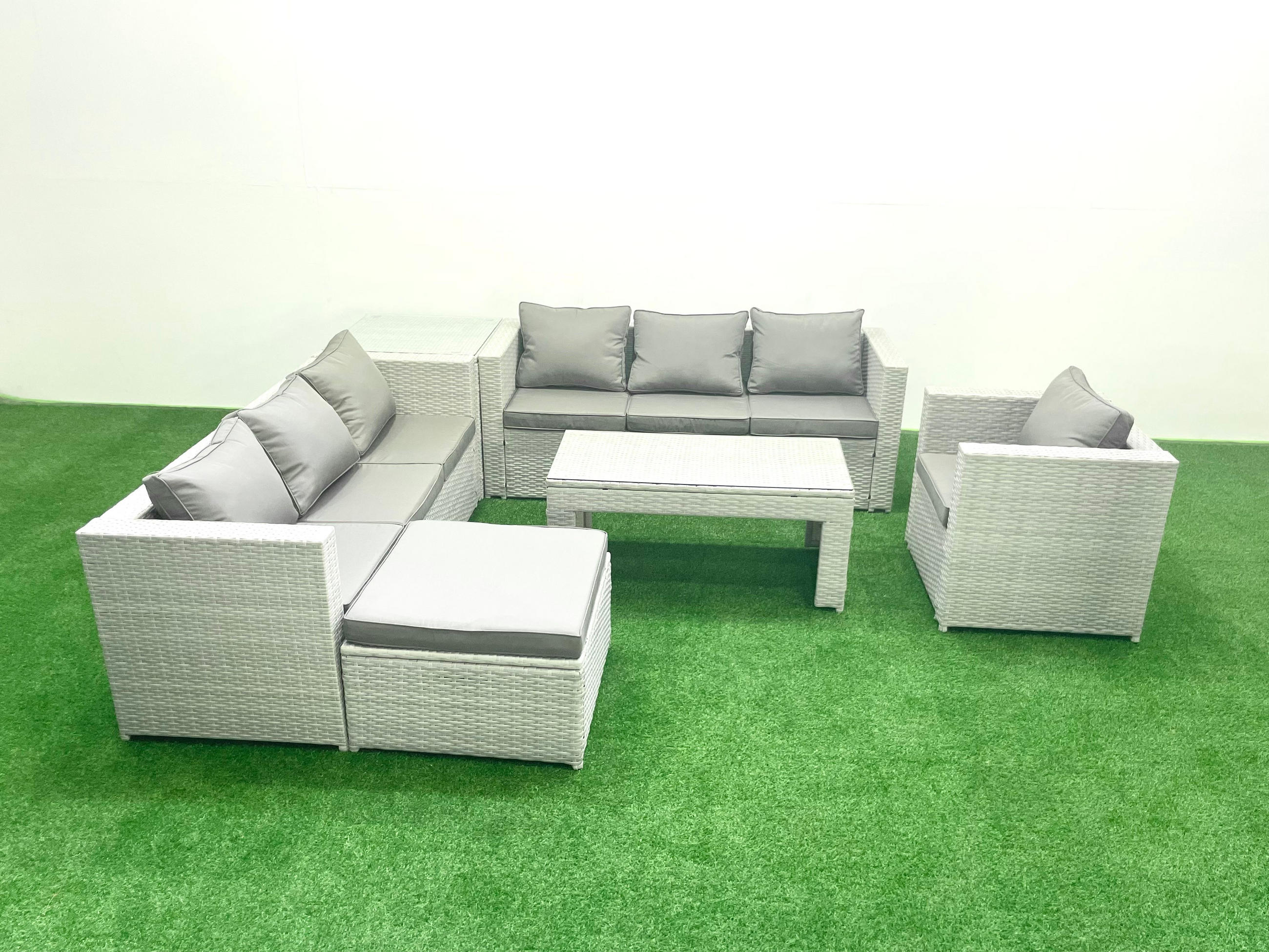 Thumbnail - Fimous Gartensofa, Hellgrau, Metall, Kunststoff, Glas, 8-Sitzer, Füllung: Schaumstoff, rechteckig, Loungemöbel, Loungemö...