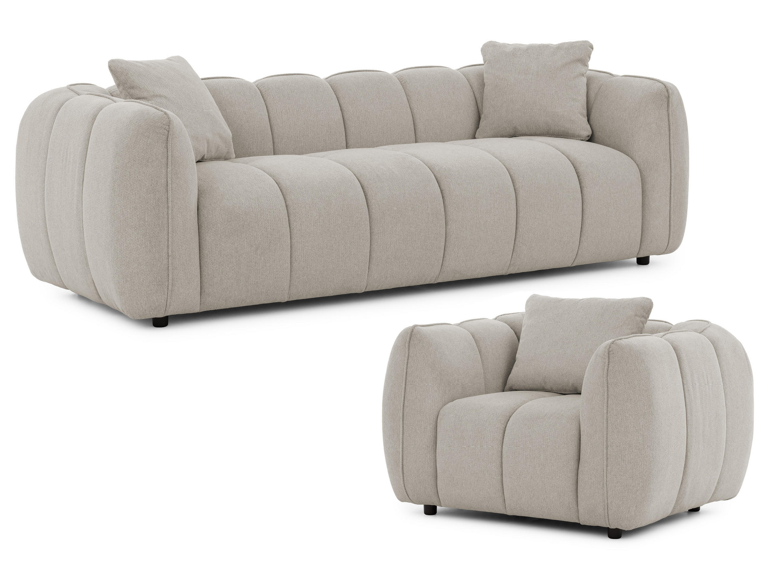 S-Style SEDACÍ SOUPRAVA 3+1 Nubira v hluboce prošívaném designu Bubble z měkké strukturované látky v barvě taupe s moderním vzhledem