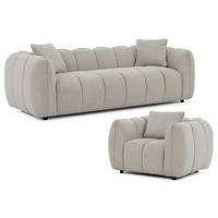 SITZGARNITUR 3+1 Nubira in tief gesteppter Bubble-Optik aus weichem Taupe Strukturstoff im modernen Design - Taupe/Schwarz, Holz/Kunststoff (228/69/89cm) - S-Style Möbel