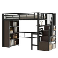 HOCHBETT 90/200 cm aus Metall/MDF mit Schreibtisch, Stauraumtreppe und LED-Lichtleiste Schwarz - Schwarz, Metall (90/200cm) - Modenvie