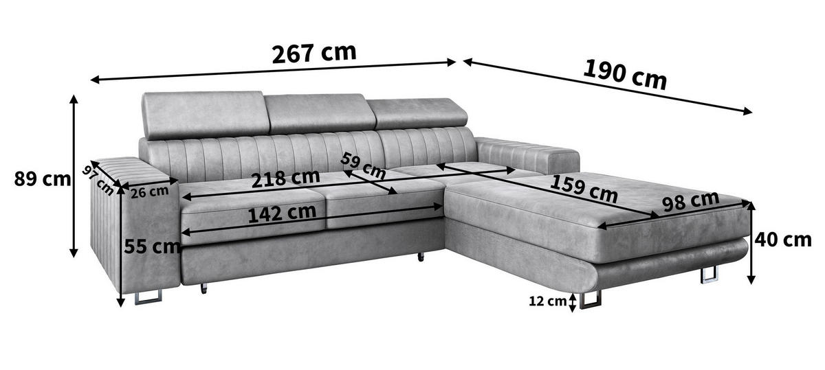 ECKSOFA NOTO L-S Beige Velours-Stoff mit Schlaffunktion - Beige, Holz (267/190cm) - MASSENO