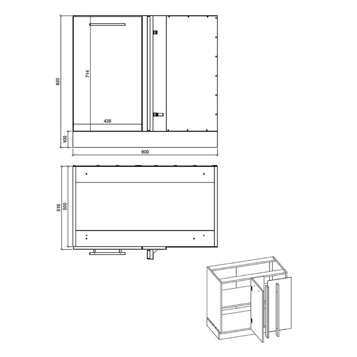 ECK-KÜCHENSCHRANK Essen D13U/90 Grau Hochglanz / Grau Matt 90 / 50 / 82cm - Grau, Holz/Holzwerkstoff (90/82/50cm) - Feldmann-Wohnen