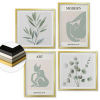 WANDBILDER 4er Set - 50x50 cm & 40x60 cm Goldrahmen - Pflanzenmotive, zartes Grün - Goldfarben, Kunststoff (50/50cm) - ArtPrintCave