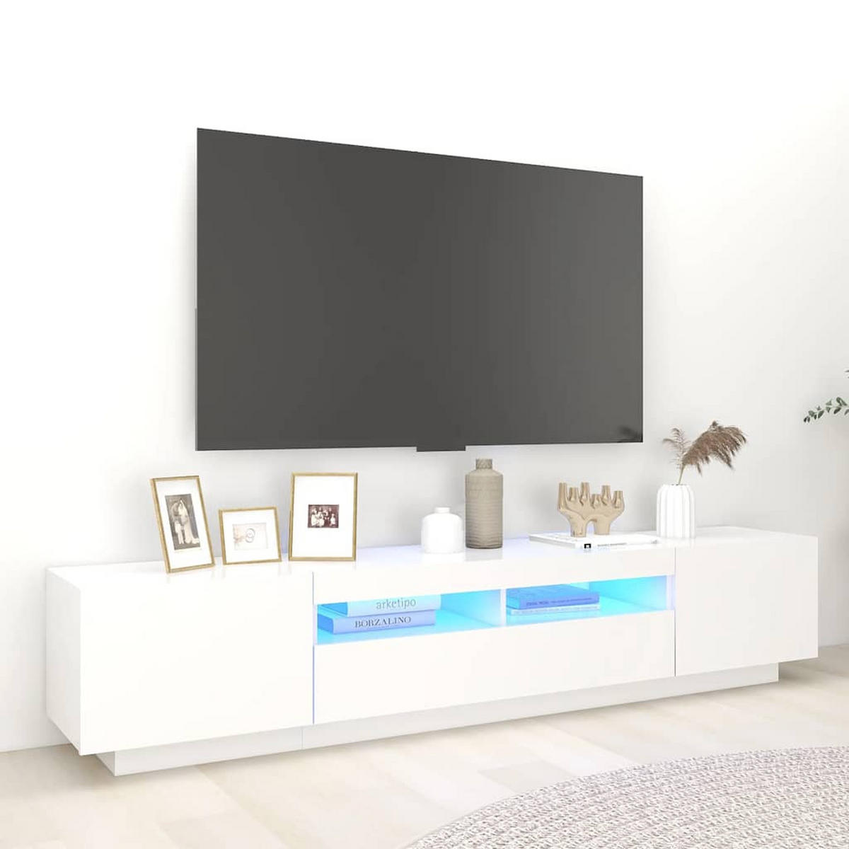 TV-SCHRANK Mit Led-Leuchten Weiss 200/35/40 Cm - Weiß, Holzwerkstoff (35/40/200cm) - vidaXL