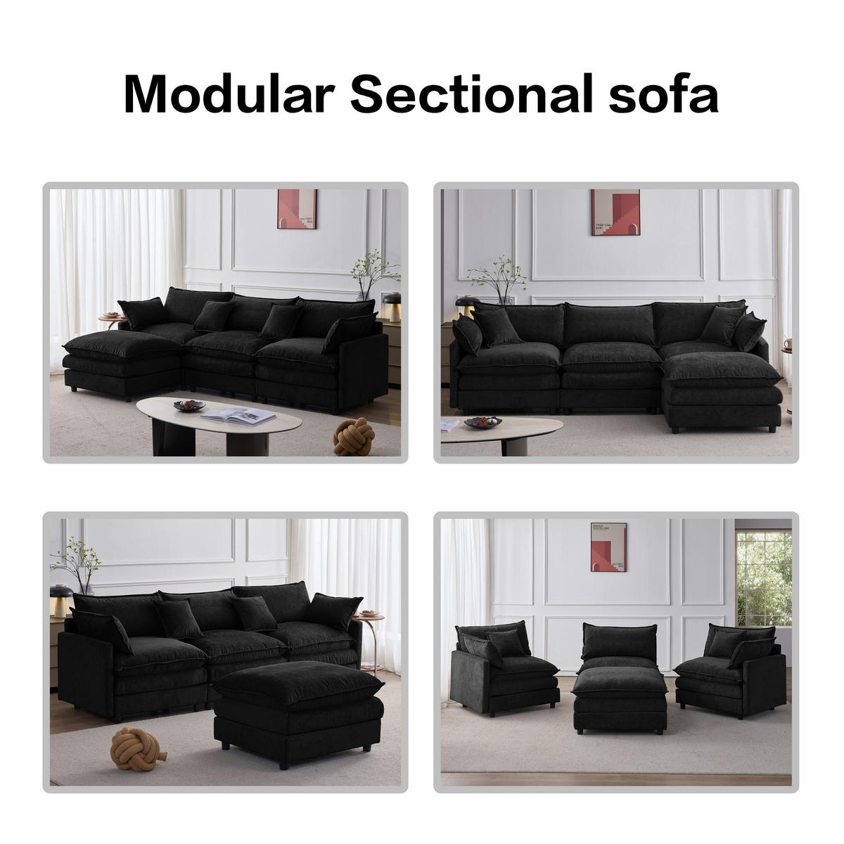 ECKSOFA 267/154/85 cm Schwarz mit Chaiselongue und Hocker - Schwarz, Textil (267/154cm) - Oxeza