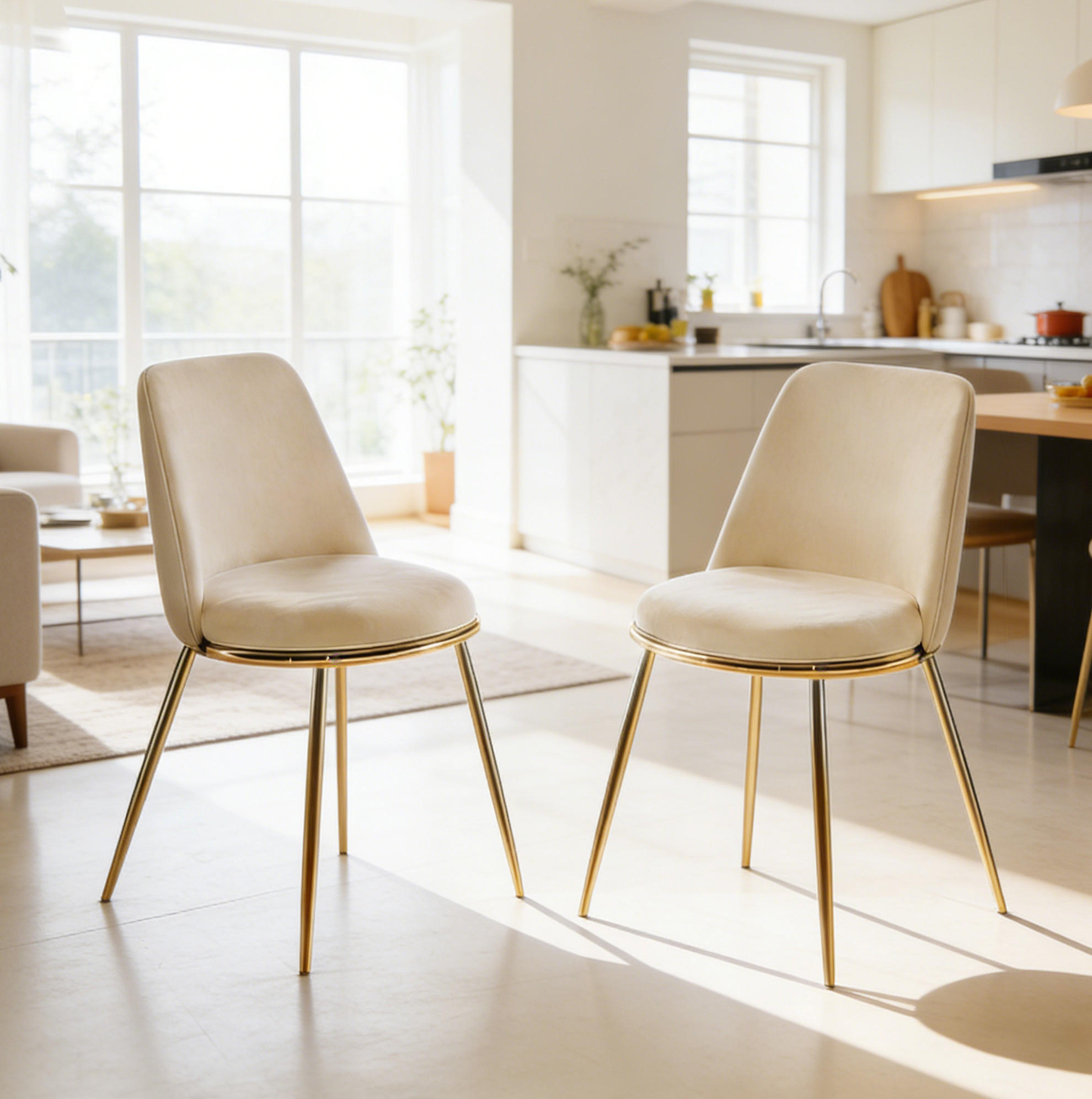 ESSZIMMERSTUHL mit hoher Rückenlehne Velvet Cream White - Weiß, Metall (47/82/56cm) - Meubliv