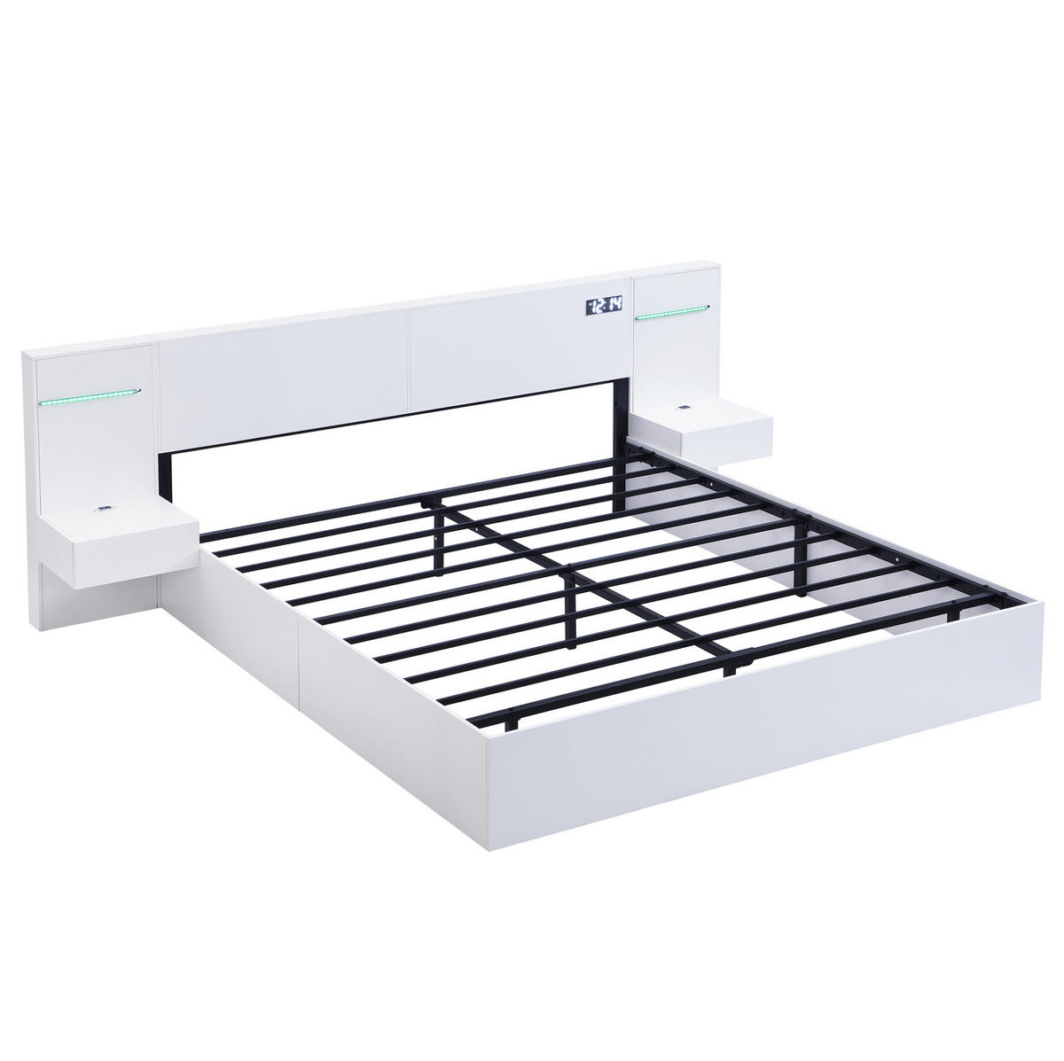POLSTERBETT 160/200 cm weiß aus MDF mit LED, USB und Bluetooth - Weiß, Holzwerkstoff (160/200cm) - OKWISH