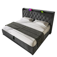 ČALÚNENÁ posteľ 180/200 cm z ľanu sivá s LED osvetlením, USB-C a úložným priestorom - sivá, textil (180/200cm) - BEAOK